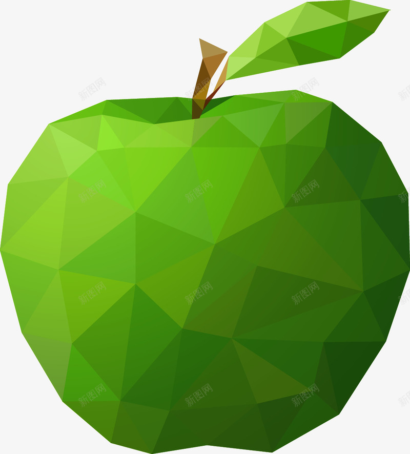 手绘低多边形绿色苹果png免抠素材_88icon https://88icon.com 手绘 绿色