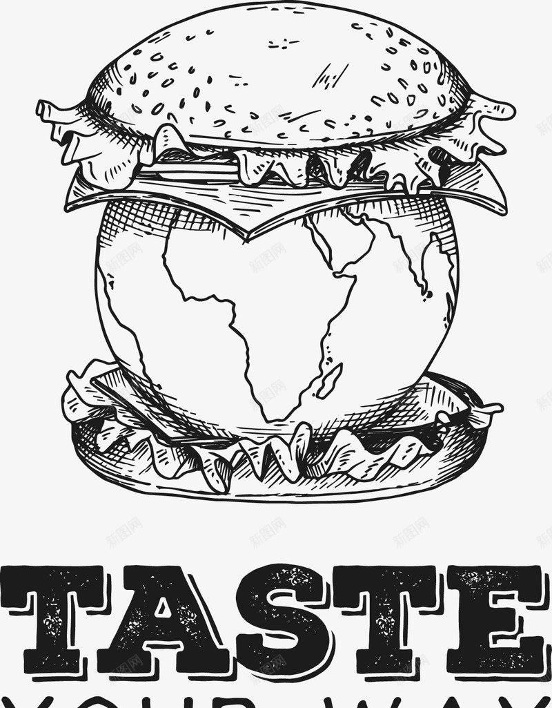 手绘夹在汉堡里的地球png免抠素材_88icon https://88icon.com 创意 地球 快餐 手绘 汉堡
