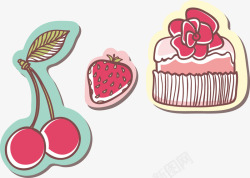 草莓樱桃奶油蛋糕矢量图素材