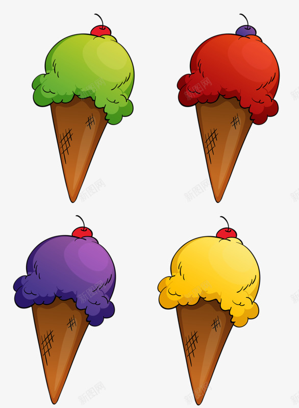 卡通多口味冰欺凌png免抠素材_88icon https://88icon.com 抹茶味冰淇淋 樱桃味冰淇淋 香芋味冰淇淋 香蕉味冰淇淋