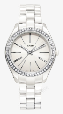 雷达女表白色珠光镶钻腕表手表素材