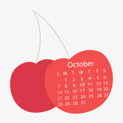 红色2018年10月樱桃水果日历素材