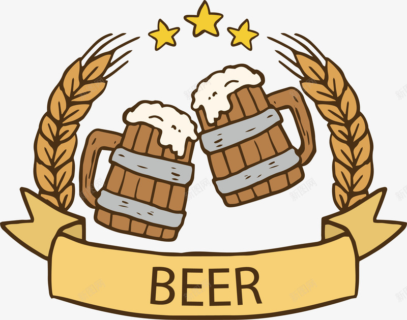 木质啤酒杯png免抠素材_88icon https://88icon.com 啤酒杯 啤酒节 干杯庆祝 手绘风 矢量素材
