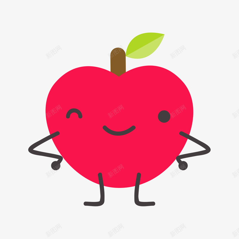 红色得意的苹果水果表情矢量图ai免抠素材_88icon https://88icon.com 得意 水果 水果表情 红色 绿色 苹果 黑色 矢量图