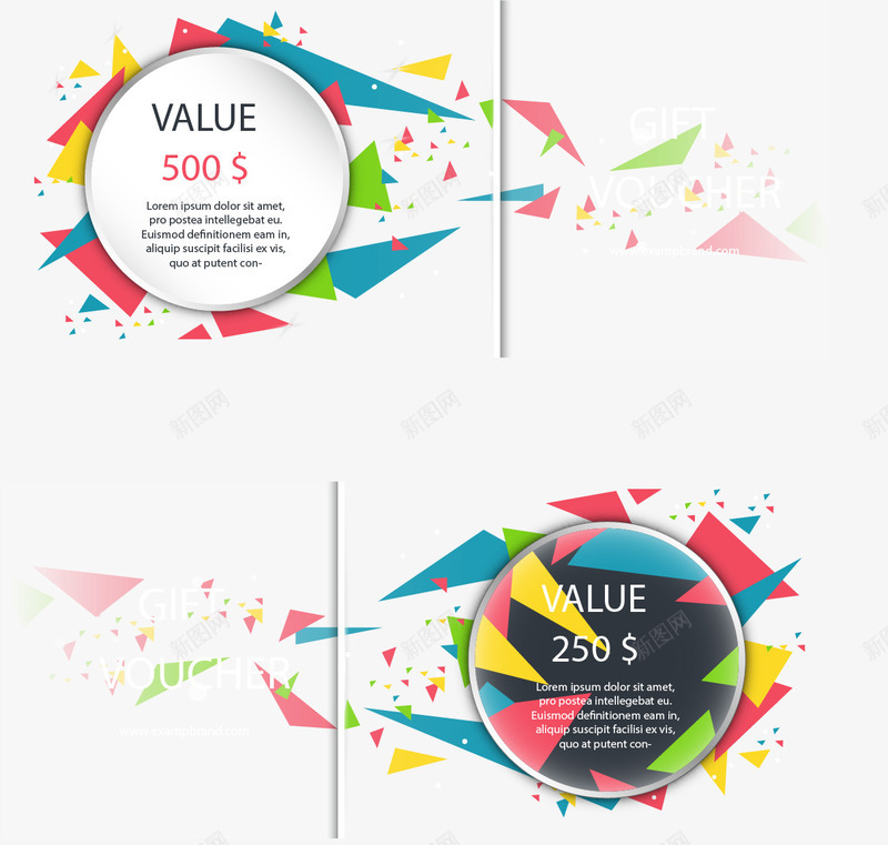 几何三角背景礼品券矢量图ai免抠素材_88icon https://88icon.com 优惠券 公司礼券 年终福利 矢量素材 礼品券 矢量图