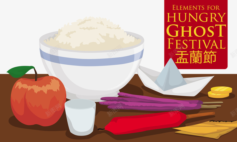中元节鬼节贡品矢量图eps免抠素材_88icon https://88icon.com 七月半 中元节 矢量贡品 米饭 苹果贡品 贡品PNG 鬼节 矢量图