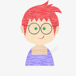 板报信息化蓝色红头发的眼镜男的粉笔画高清图片