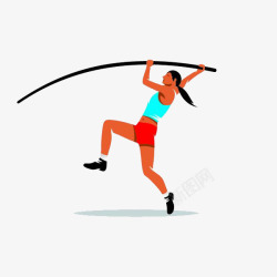 手绘彩色撑杆跳运动女性素材