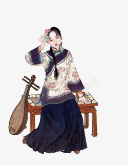 古代弹琵琶的女性素材