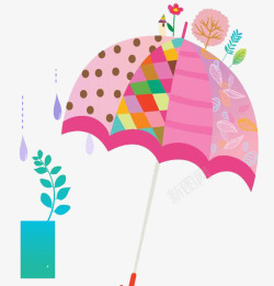 雨手绘雨伞糖果色卡通素材