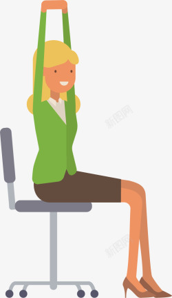 轮子椅子伸懒腰的女人高清图片