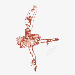 红色铅绘芭蕾舞女孩曲线素材