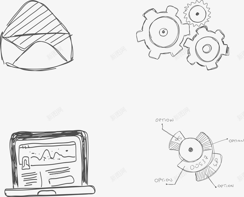 手绘潮流科技png免抠素材_88icon https://88icon.com 信封 手绘设计 潮流科技 炫酷商务 笔记本 计算机 齿轮设置