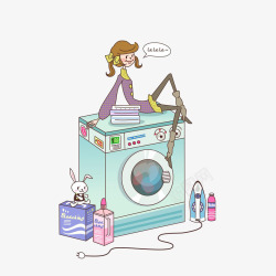 洗衣服的女孩插画素材