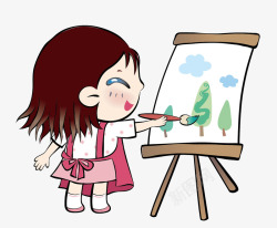 红衣服女孩手绘卡通画画的女孩子矢量图高清图片