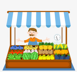卖水果蔬菜的小摊矢量图素材