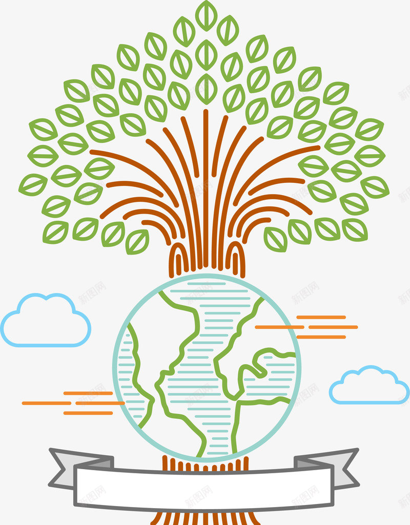绿色卡通线条地球树木png免抠素材_88icon https://88icon.com 世界环境日 地球树木 植树 爱护环境 环保 生态 自然