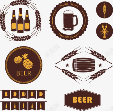 手绘啤酒标签矢量图图标图标