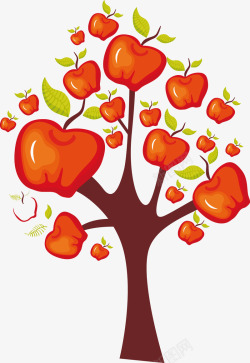 苹果红色写意唯美树木生长矢量图素材