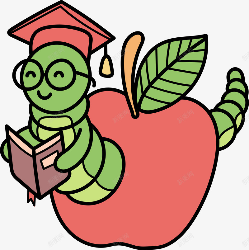 卡通看书学习的青虫png免抠素材_88icon https://88icon.com 卡通 学习 手绘 看书的青虫 矢量图案 苹果 虫子