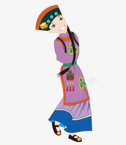 紫色衣服的哈尼族女性矢量图素材