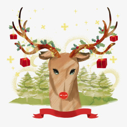 圣诞小鹿手绘装饰素材