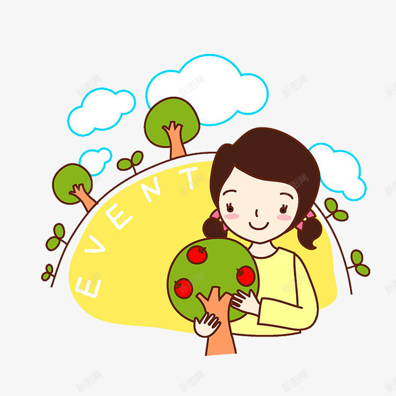 小女孩和苹果树png免抠素材_88icon https://88icon.com PNG 卡通 小女孩 苹果树
