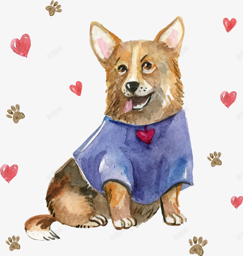 手绘穿衣服的柯基犬png免抠素材_88icon https://88icon.com 卡通 可爱 手绘 柯基犬 水彩 狗