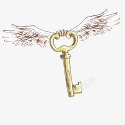 手绘钥匙图片翅膀钥匙唯美手绘矢量图高清图片