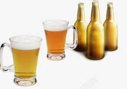 香醇的杯装啤酒和金色啤酒瓶素材