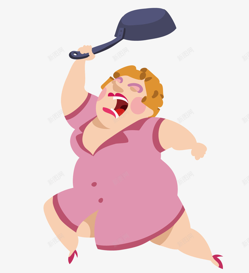疯狂的女人png免抠素材_88icon https://88icon.com 女人 拿着锅的女人 疯狂的女人 矢量素材 粉色衣服 胖女人