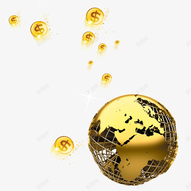 金色地球png免抠素材_88icon https://88icon.com 免费png图片 全球 地图 财富 金币