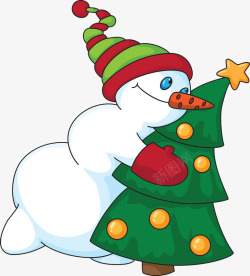 雪人拥抱圣诞树素材