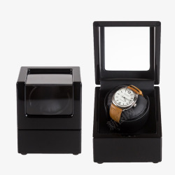自动机械手表盒黑色油漆黑色皮摇表器高清图片
