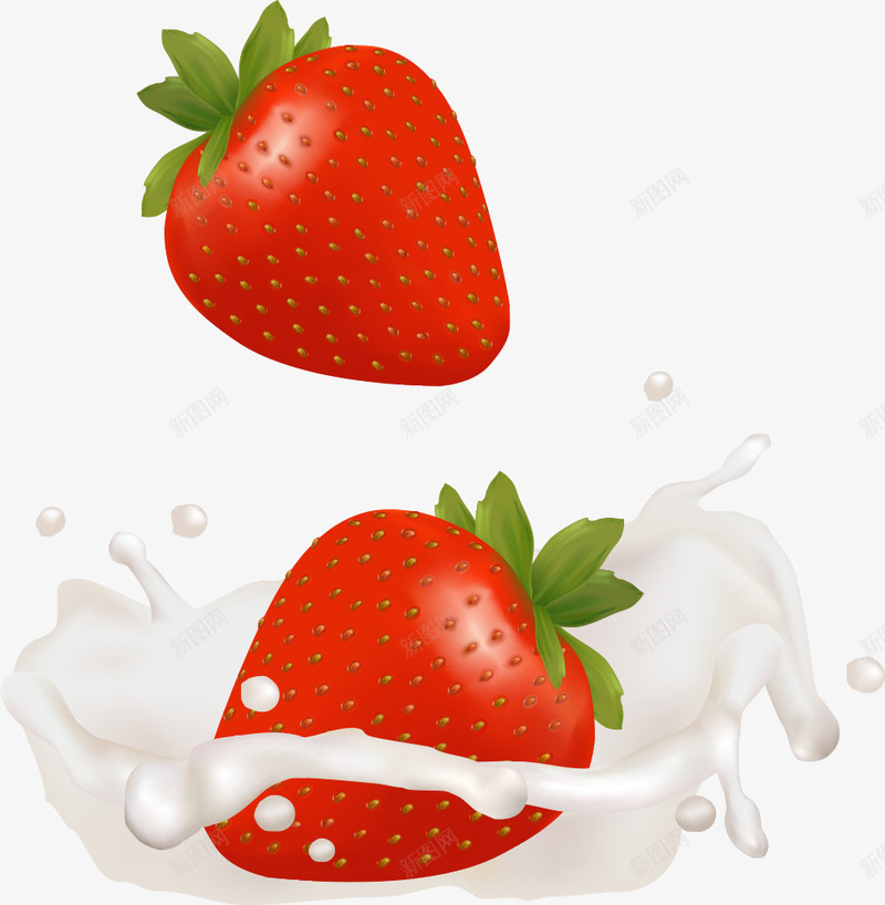 草莓牛奶png免抠素材_88icon https://88icon.com 卡通草莓 牛奶 牛奶喷溅 红色草莓 草莓