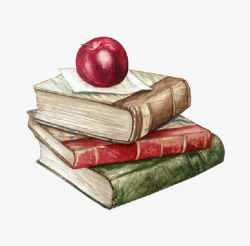 卡通绘画书本和苹果素材
