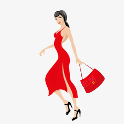穿红色礼服的时尚女性素材