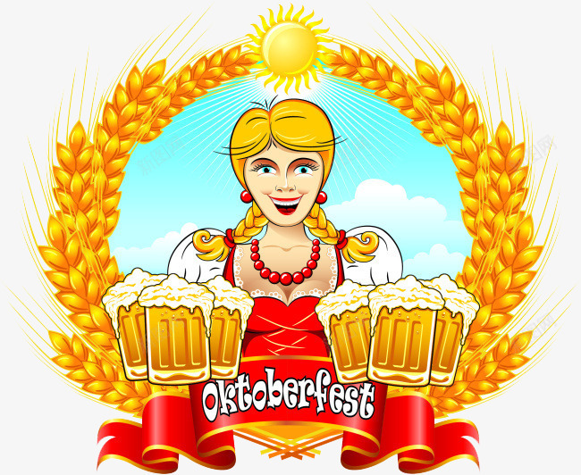 啤酒png免抠素材_88icon https://88icon.com 啤酒 女孩 手绘 标签 麦子