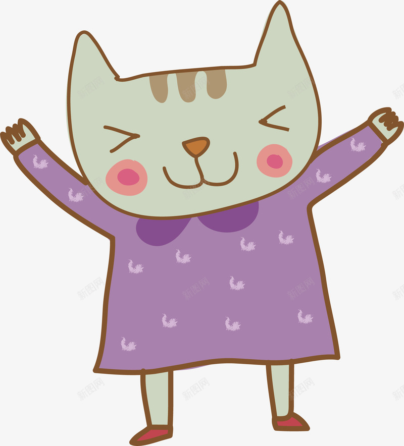 穿衣服的猫咪png免抠素材_88icon https://88icon.com 伸开手臂 动作 动物 可爱的 猫咪 站立 紫色衣服