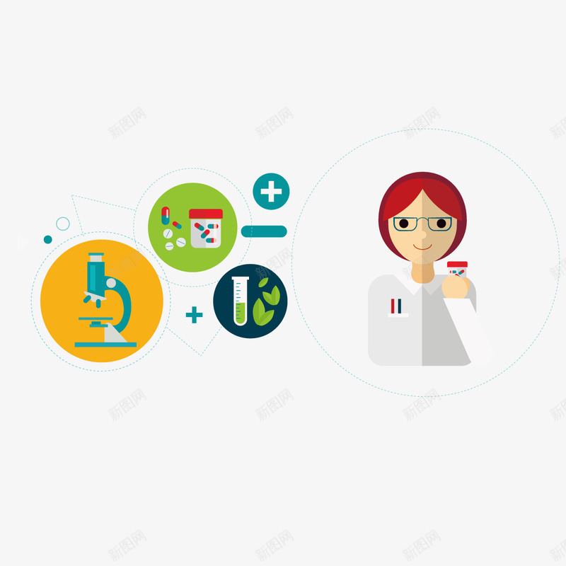 实验员png免抠素材_88icon https://88icon.com 女性 显微镜 滴管 药丸