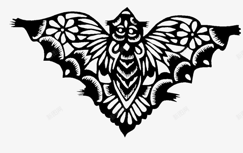 黑色蝙蝠剪纸png免抠素材_88icon https://88icon.com 中国风 剪纸 底纹 张开翅膀的蝙蝠 窗花 蝙蝠 黑色