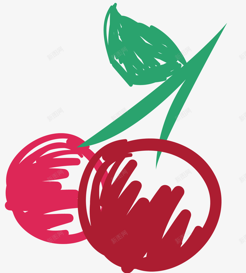两颗手绘樱桃矢量图ai免抠素材_88icon https://88icon.com 卡通手绘 图案 水果 矢量图 粉色的小樱桃 红色的大樱桃 绿色的叶子 食品
