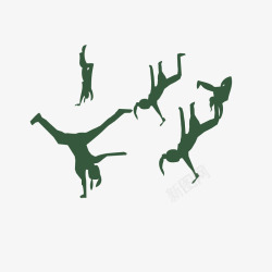 绿色各种体操舞蹈剪影曲线素材