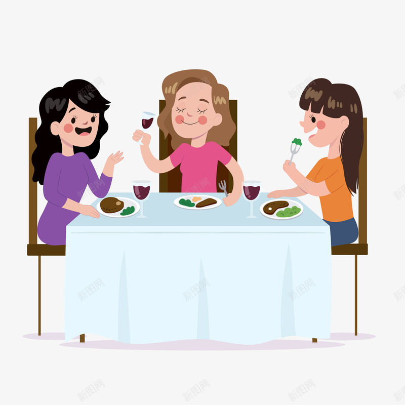卡通聚餐的人物矢量图ai免抠素材_88icon https://88icon.com 人物设计 卡通 喝酒 女性人物 庆功宴 矢量图 聊天 聚餐