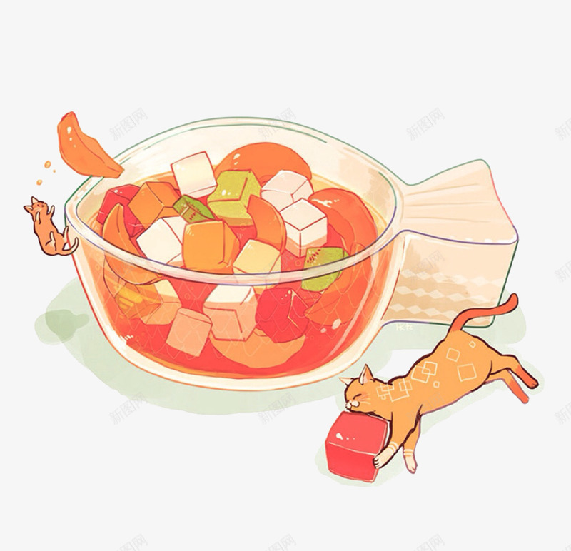 猫咪糖果png免抠素材_88icon https://88icon.com 卡通 手绘 水彩画 猫咪糖果 红色橙色 装饰图案 鱼盒子