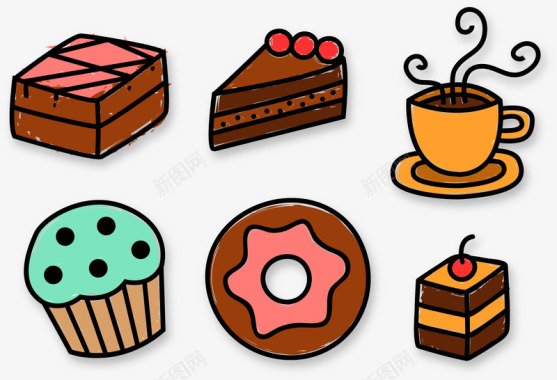 水果奶油面包蛋糕食物集合图标图标