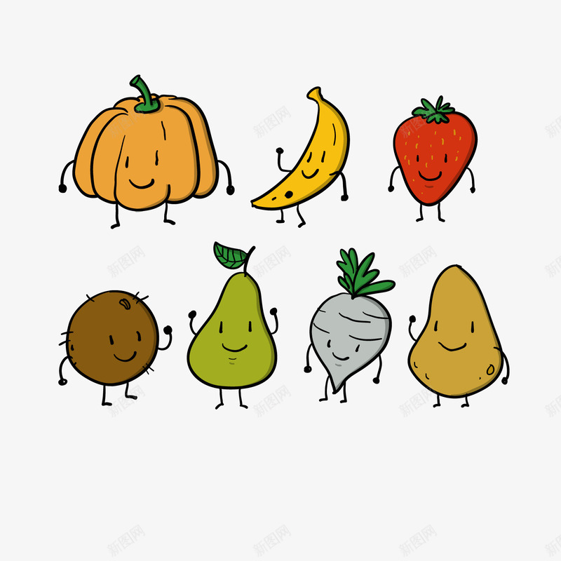 彩绘可爱蔬菜和水果png免抠素材_88icon https://88icon.com 卡通 各种水果 彩色 手绘 蔬菜瓜果 食物
