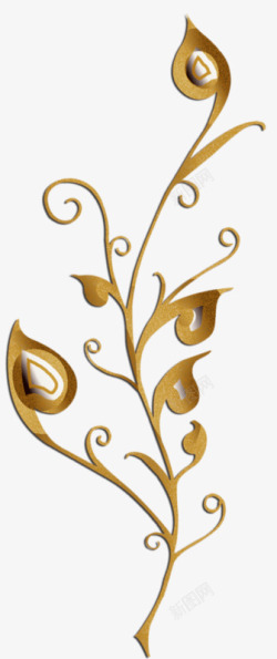 手绘金色曲线植物花纹装饰素材