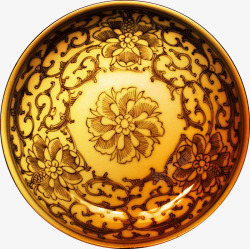 黄金器皿圆盘黄金雕花器皿高清图片
