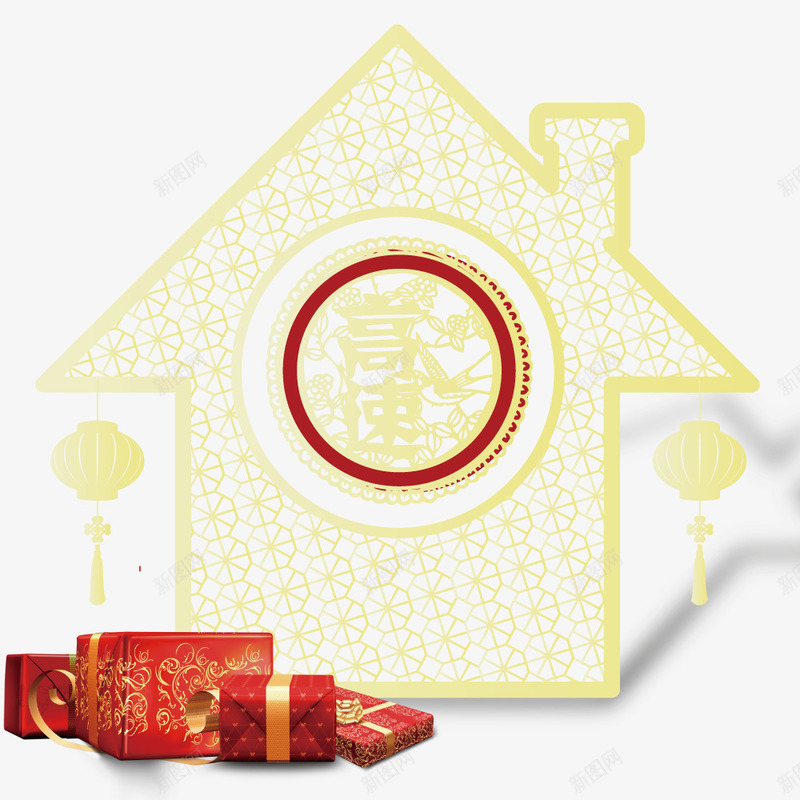 新年镂空房子礼品png免抠素材_88icon https://88icon.com 房子 新年 礼品 镂空